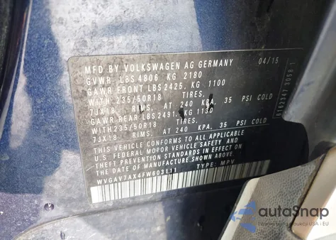 2015 Volkswagen Tiguan Se z USA, uszkodzony, nr VIN WVGAV7AX4FW603111